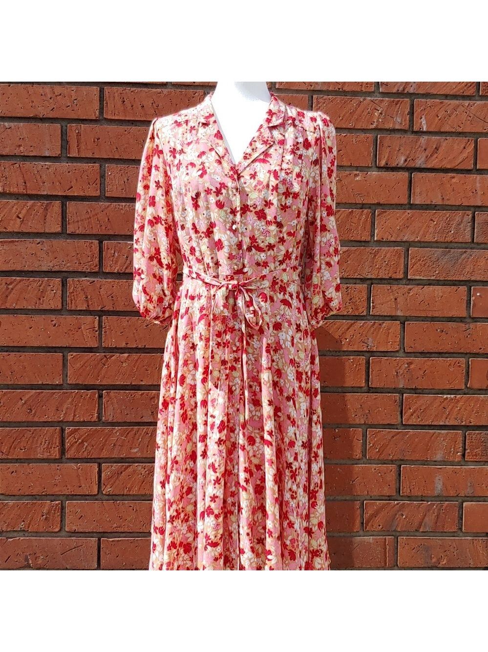 Nanette Lepore Floral Pink Shirt Dress with 3/4 Sleeves in Women's size 10